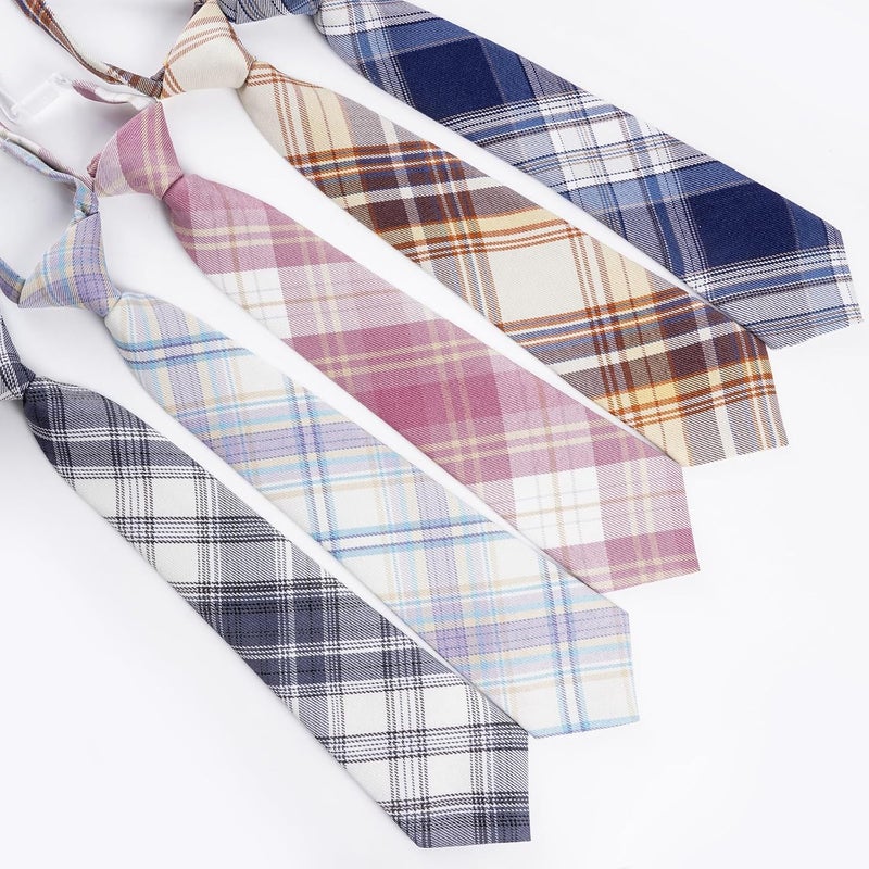 Sucrain 5pcs Boy's Necktie Pre-tied Adjustable Neck Strap Tie Plaid Zipper Tie for Wedding Graduation School Cosplay Uniforms - Image 4